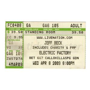 Jeff Beck Concert Ticket Standing Room Electric Factory 2009 Adult